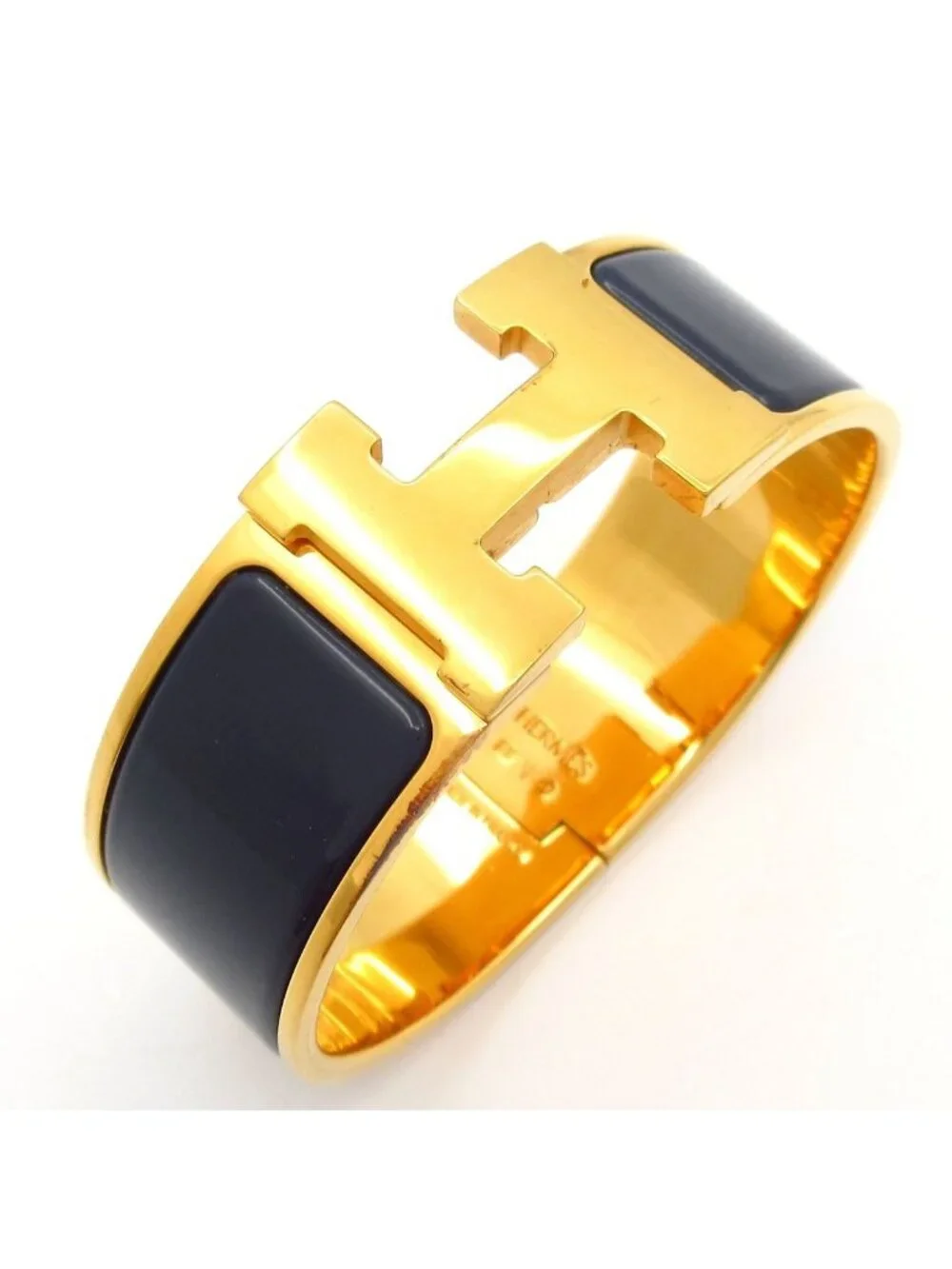Hermes Bangle Clic Clac Gold Dark Navy Bracelet